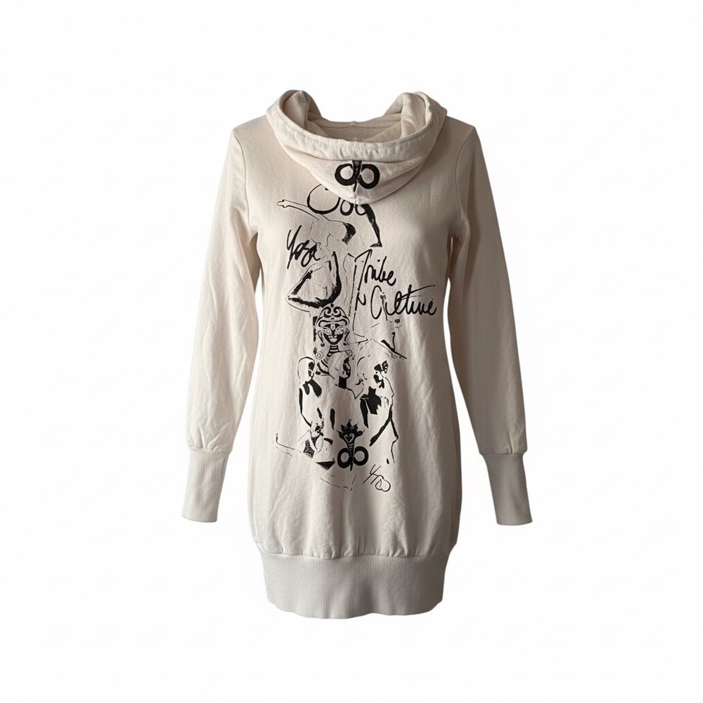 VTG Ed Hardy Yoga Tribe Culture White Long Sleeve Full Zip Hooded Sweatshirt S